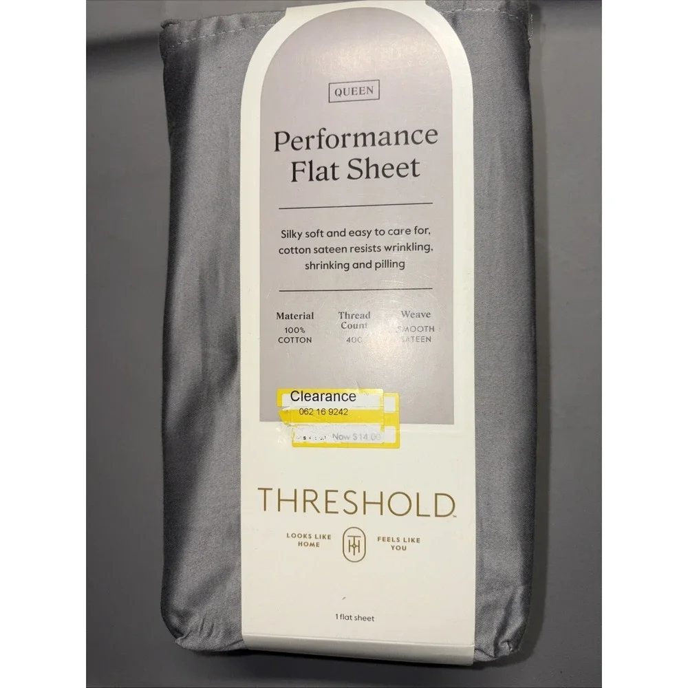 Threshold Queen Size 400 Thread Count Performance Flat Sheet - Classic‎ Gray